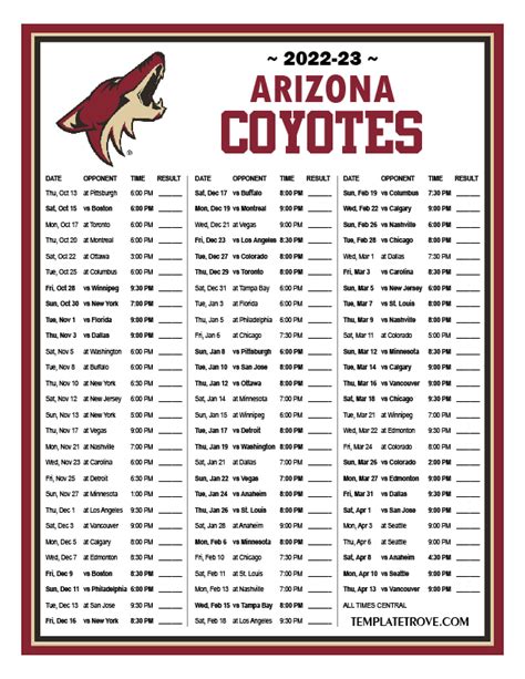 arizona coyotes schedule